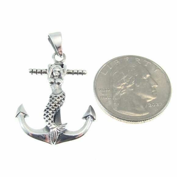Solid 925 Sterling Silver Mermaid Anchor Pendant - Atargatis Sea Goddess Charm - Picture 6 of 10